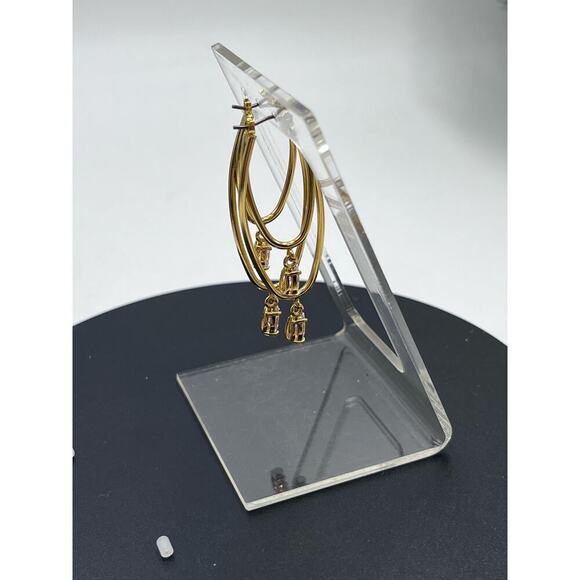 J. Crew Gold Plated Double Hoop Crystal Earrings New - Picture 8 of 13